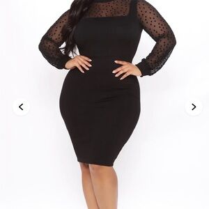 Fashion Nova Black Sheer Dot Sleeve Midi Dress